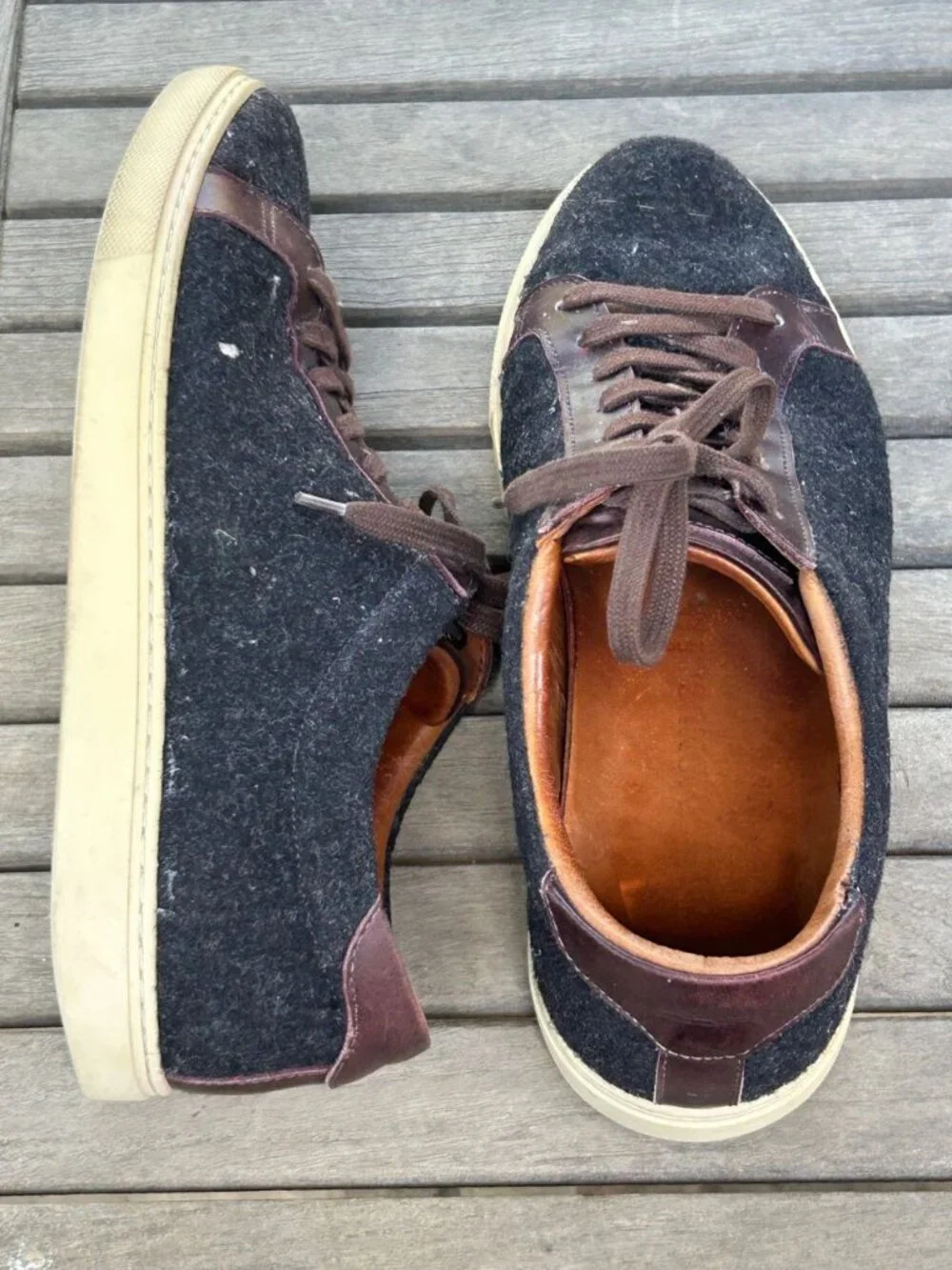 Allen Edmonds Courtside Low Top Sneakers Black Wool Brown Leather Size 8 E